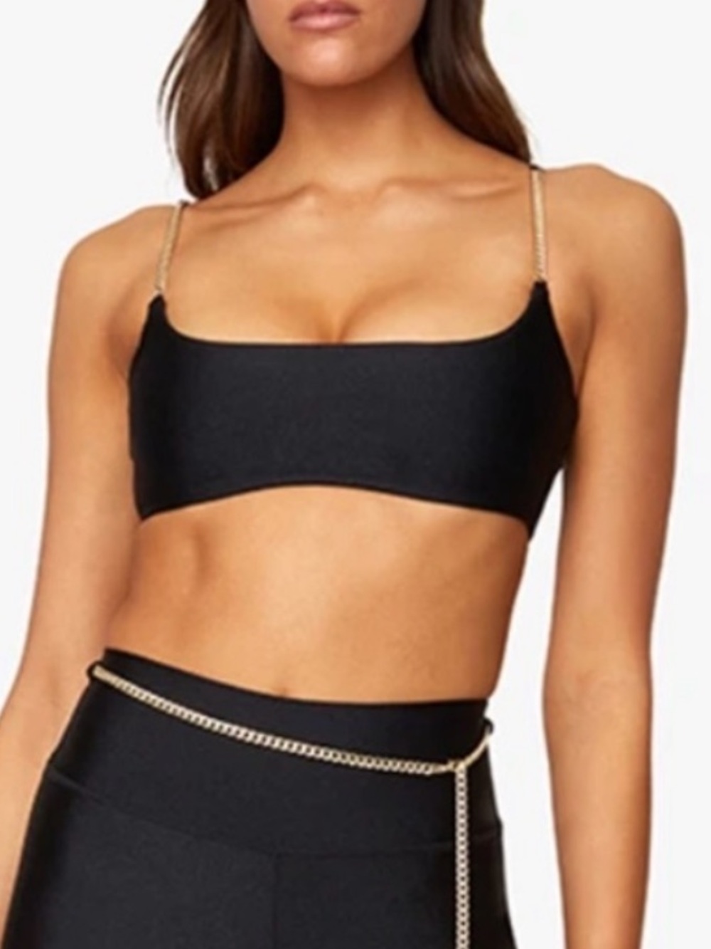 New WeWoreWhat Metallic Black Sports Bra with Gold Chain Straps Size Small
